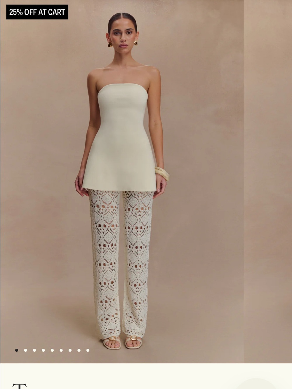 Meshki Cream Crochet Wide-Leg Pants and matching top as pictured